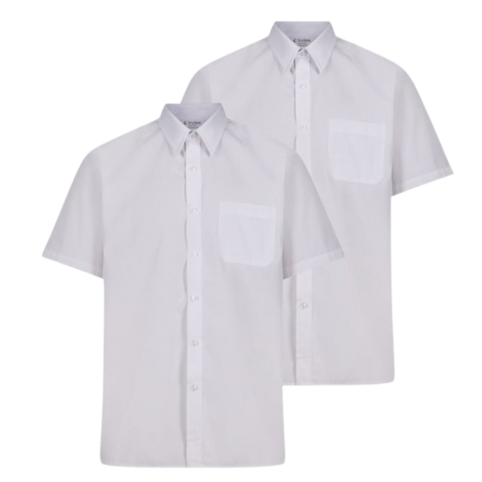 Boys Short Sleeve Non-Iron Shirt - Regular Fit - White - Twin Pack