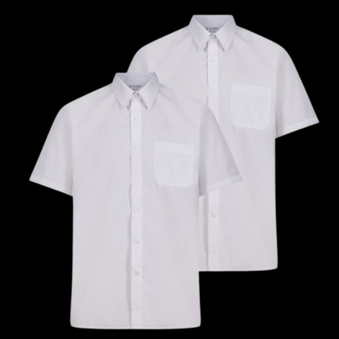 Boys Short Sleeve Non-Iron Shirt - Regular Fit - White - Twin Pack