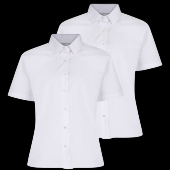 Girls Short Sleeve Non-Iron Blouse -Regular Lady Fit- White - Twin Pack