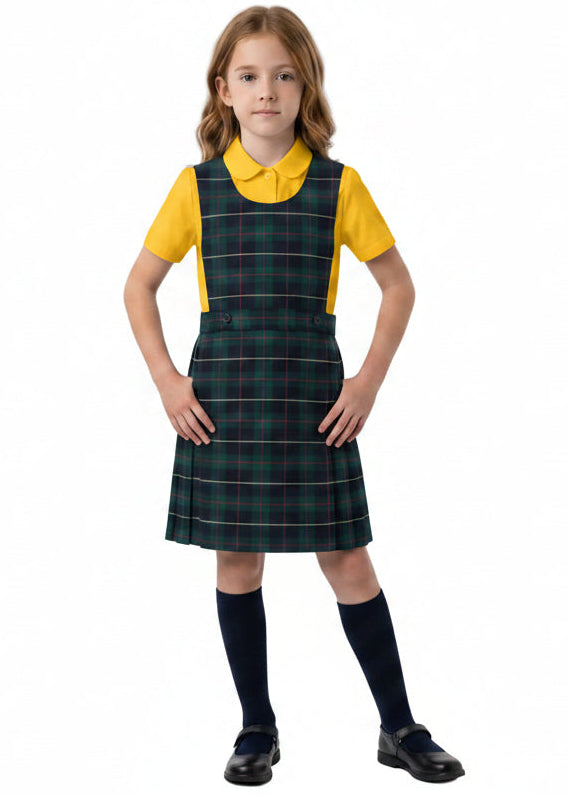 Green Tartan Pinafore Dress(With Yellow Check)