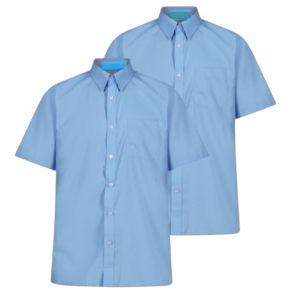 Boys Short Sleeve Non-Iron Shirt - Regular Fit - Blue - Twin Pack