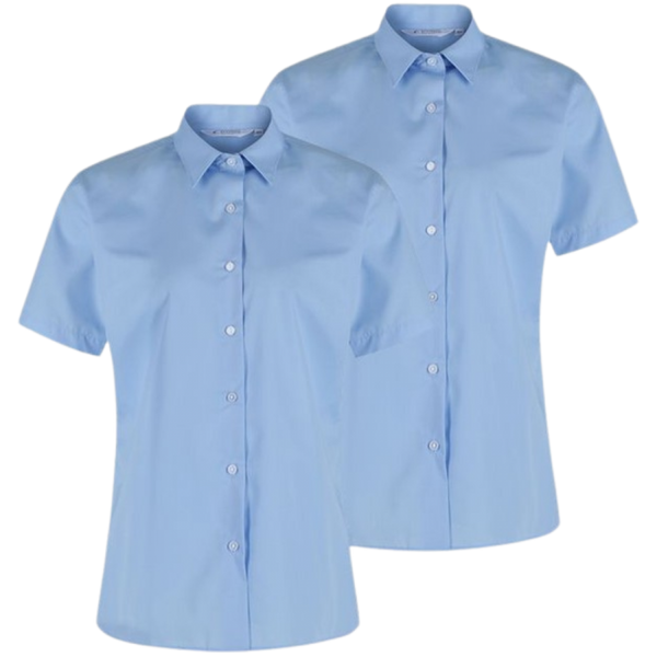 Girls Short Sleeve Non-Iron Blouse -Regular Lady Fit- Blue - Twin Pack