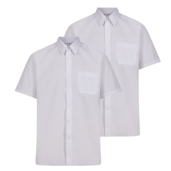 Boys Short Sleeve Non-Iron Shirt - Regular Fit - White - Twin Pack