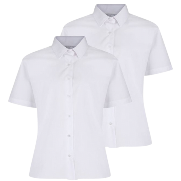 Girls Short Sleeve Non-Iron Blouse -Regular Lady Fit- White - Twin Pack