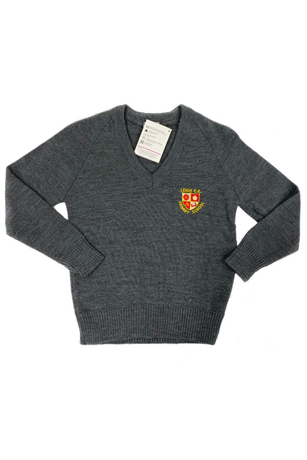 Leigh CE Primary School Knitted V Neck Jumper with logo