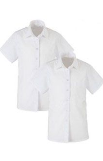 Girls Short Sleeve Non-Iron Blouse -Regular Lady Fit- White - Twin Pack