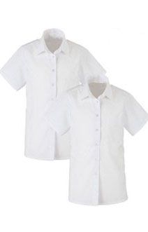 School Girls Twin Pack Short Sleeve Blouses  -White